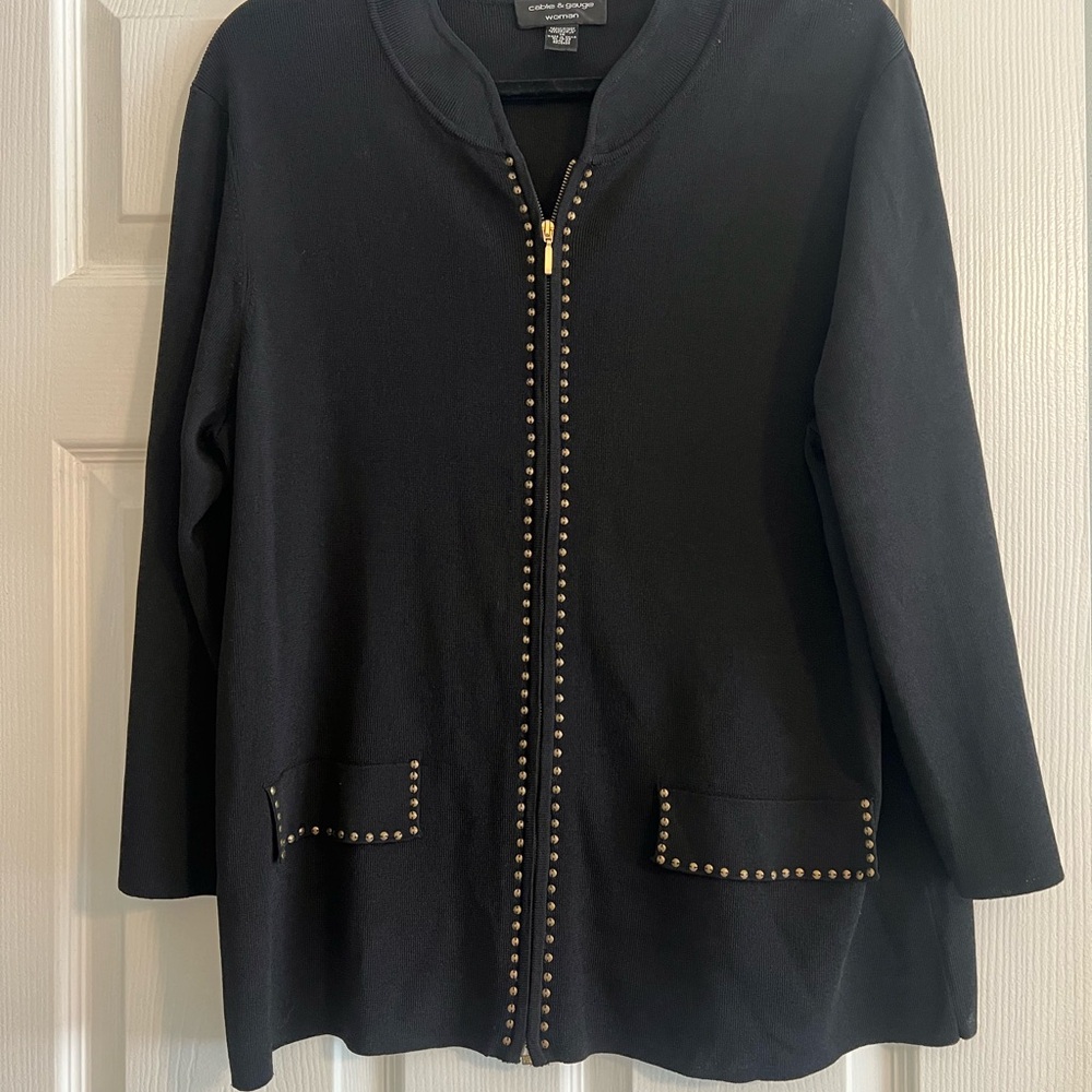 Cable & Gauge Black & Gold Studded Women's Zip Up Cardigan